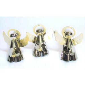 Gold Brass Angel Napkin Rings Figurines Set 3 Christmas Holiday Trumpet Horn Vtg
